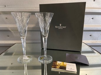 Pair Of Waterford Crystal Universal Wishes Toasting Flutes With Tags And Box