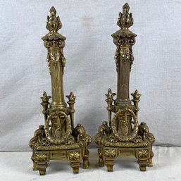 Brass Andiron Firedogs Marked Jewel