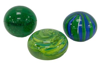 Trio Of Art Glass Paperweights