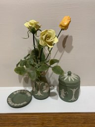 Green Wedgwood Pieces & Ceramic Flowers