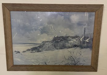 Signed Shore Scape In Drift Wood Frame