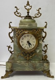 Decorative Mantle Clock - Antique Ornate Green Onyx Case - Vintage United Electric Movement - Working