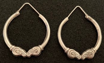 Vintage Sterling Silver 925 Italy Hoop Pierced Earrings Double Ram Head 2 In Dangle Strength & Humility