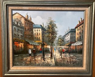 Framed Oil Painting Paris Street Scene Signed Henry Rogers 26 In. X 22 In.