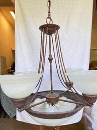 Four Arm Lighted, Chandelier, Bronzed Finish, With Center Dome Having 3 Lights