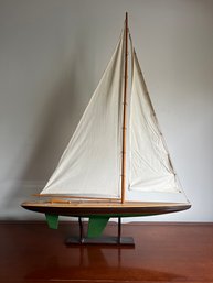 Tall Model Wooden Sailboat On Display Stand