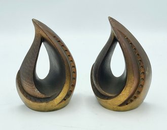 Pair Of Mid Century Ben Seibel Brass Flame Bookends By Jenfredware