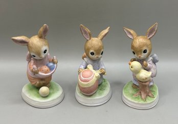 Set Of 3 Adorable Lefton Bunny Figurines