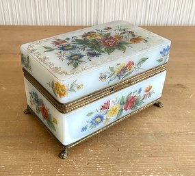 Vintage Hand Painted Milk Glass Jewelry Box