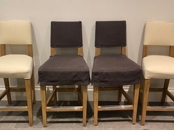 Set Four Lillian August Counter Stools With Grey Linen Slip Covers