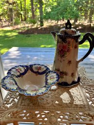 Antique Nippon Chocolate Pot With Sweets Bowl By L & M Inc Porcelain