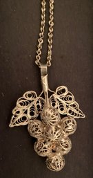 Vintage Filigree Necklace Ornate Bunch Of Grapes Silver Plate Tone