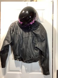 Vintage Womans Leather Jacket & Helmet Lot