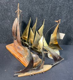 Four Vintage Brass And Copper Ship Models - One From DeMott