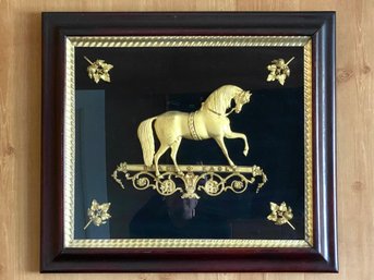 English 19th Century Bronze Gilt Plaque Of Prancing Circus Horse BLACK EAGLE In Custom Shadowbox Frame