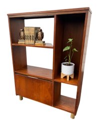 Mid Century Wood Bookcase Cabinet - Brass Colored Legs