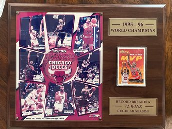 1995-96 World Champions Record Breaking 72 Wins Chicago Bulls Plaque With Michael Jordan Card
