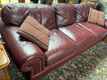 Burgundy Leather Nailhead  Couch