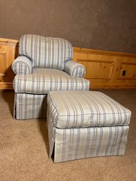 Wesley Hall Furniture Comfort Club Chair With Striped Rich Fabric And  Ottoman