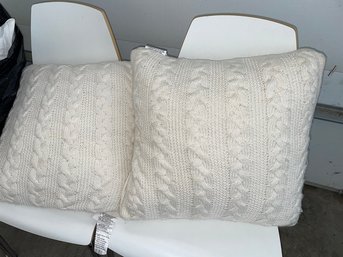 Cable Knit Pillows . Down Bed Pillows And Assorted Blankets And Throws