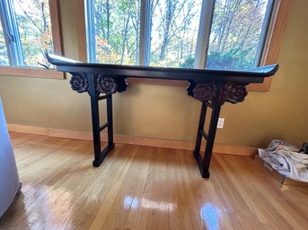 Vintage Pagoda Style Carved Ornate Rosewood Alter Console Table