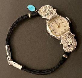 Vintage Crosby Ladies Wrist Watch - Rhinestones - Stainless Back - Cord Band - Religious Medal - Not Working