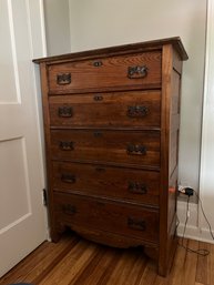 Antique Solid Oak Five Drawer Dresser