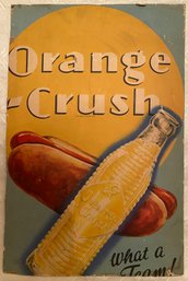 Vintage 1920 Orange Crush Soda Pop And Hot Dog - Partial Cardboard Poster - What A Team! - Clear Bottle