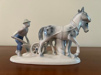 Gerold Porzellan Bavarian Porcelain Farmer & Plow Horses Figurine #4900