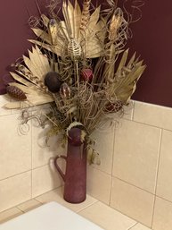 Lovely Floral Arrangement In A Lovely Rose Colored Glass Pitcher