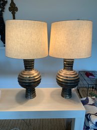 Pair Interesting Large Metal Table Top Lamps By Baker Furniture