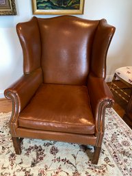 Leather High Back Chair Brass Nail Head Detail 31x42x32