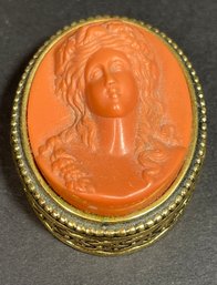 Vintage Este Lauder Faux Coral Cameo Perfume Trinket Box