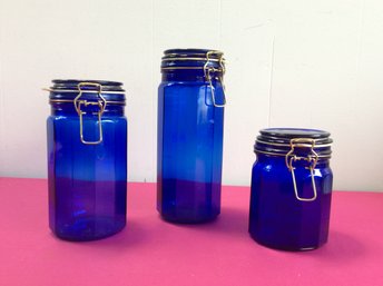 Vintage Cobalt Blue Canister Jars