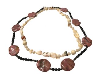 Pair Of Seashell & Natural Gemstone Necklaces