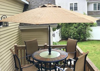 6 Piece Outdoor Patio Set-Bar Height Table, 4 Chairs, And Umbrella