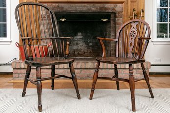 Two Carved Windsor Style Armchairs