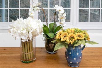 Collection Of Three Decorative Mixed Media Vases With Faux Plants