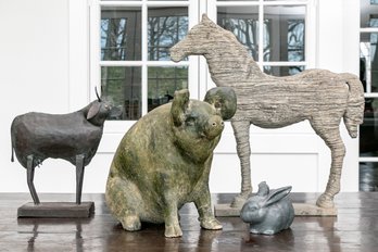 Fun Collection Of Mixed Media Farm Animal Sculptures, As Is