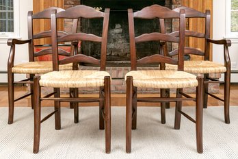 Set Of Four Carved Ladder Back And Rush Dining Chairs