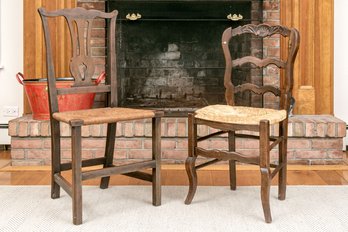 Compatible Lot Of Two Carved Wood And Rush Side Chairs