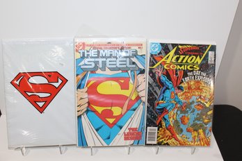 3 Comic Superman Group Incl. Adventures Of Superman #500 - Man Of Steel #1 - Action Comics #550