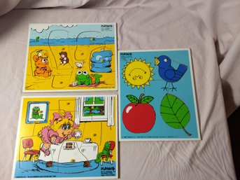 3 Vintage Playskool Puzzles From The 1980's In Good Condition