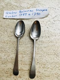 Pair Of Antique HESTER BATEMAN Sterling Silver Teaspoons