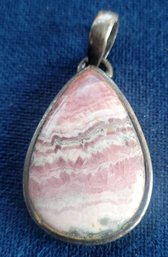 Lovely Inca Rose Rhodochrosite Tear Drop And Sterling Silver Pendant