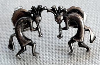 Sterling Silver Kokopelli Stud Post Pierced Earrings