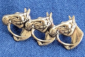 Lovely Three Horses Wearing Bridles Brass Tone Bar Brooch