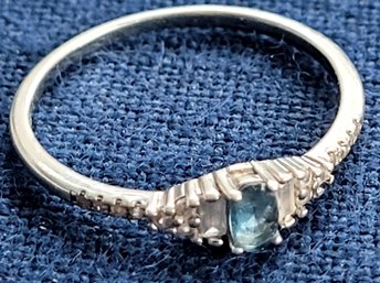 Sweet Vintage Sterling Silver Ring With Blue Center & CZ Details