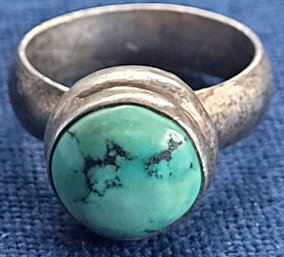 Vintage Sterling Silver Modernist Turquoise Center Ring