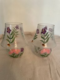 Hand Painted Floral Glass Votive Holders